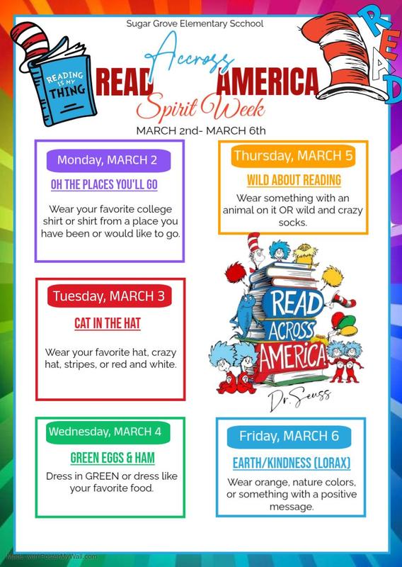 flyer for read across america spirit week dress up days