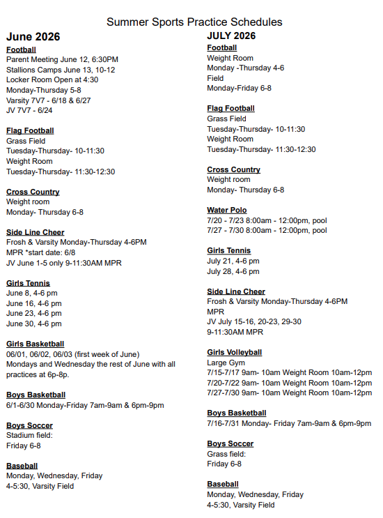 MHHS Summer Practices Begin June 1st. Featured Photo