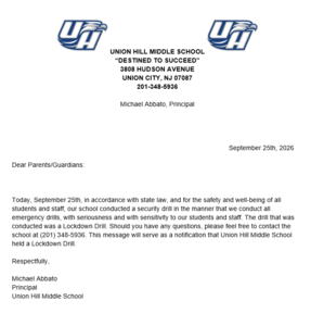 Emergency Drill Letter