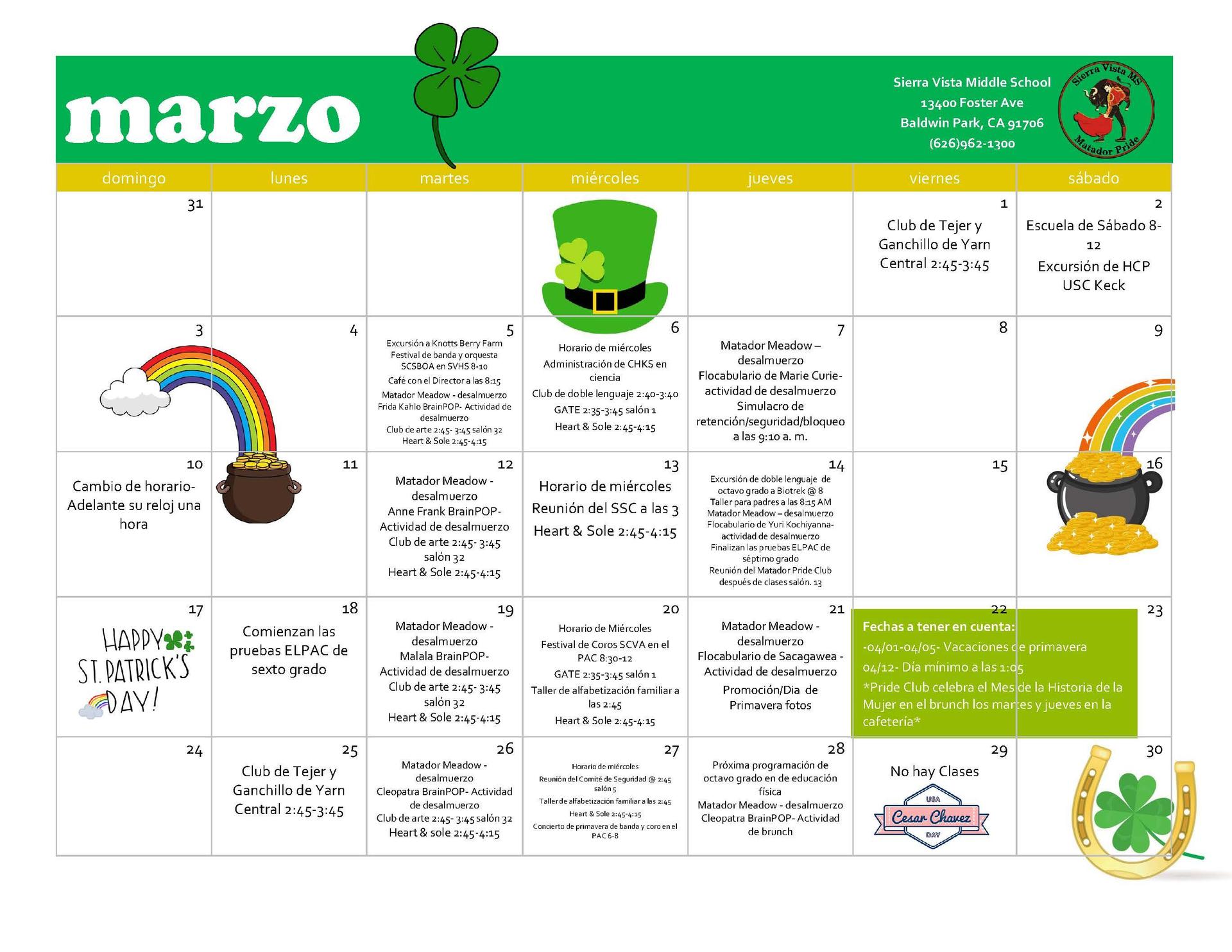 School Calendar School Calendar Sierra Vista Middle School