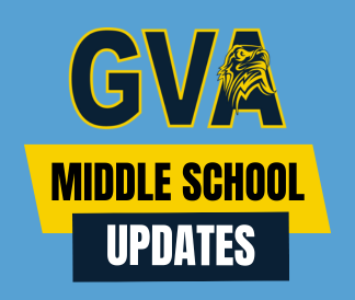 GVA Aurora logo with text saying Middle School Updates on a blue background