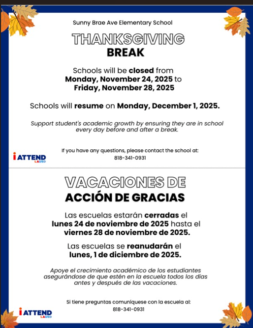 Thanksgiving break 11/24-11/28!