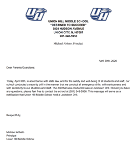 Lockdown Drill Notification Letter