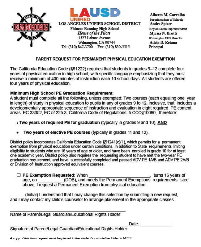 PE Exemption 2026-2027