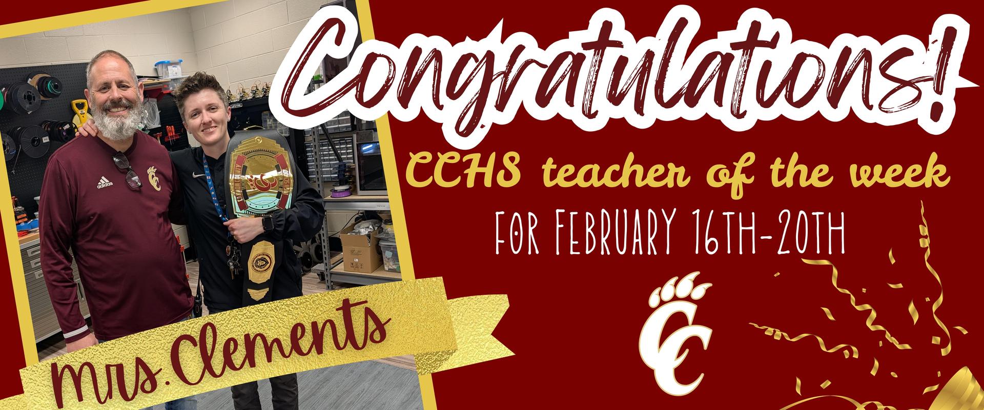 CCHS teacher of the week - Mrs. Clements