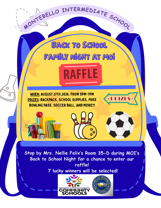 Raffle at Back to School Night in Room 35-D