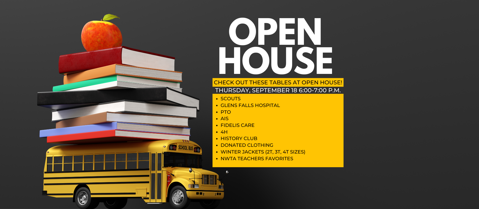 North Warren CSD Open House Sept 18th 6 - 7 pm