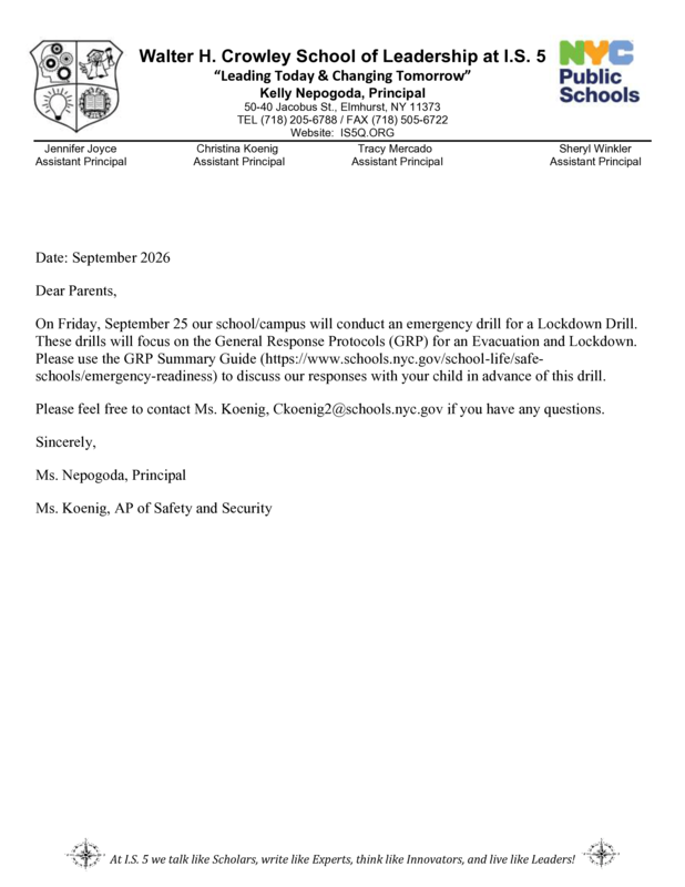 Safety Drill Letter