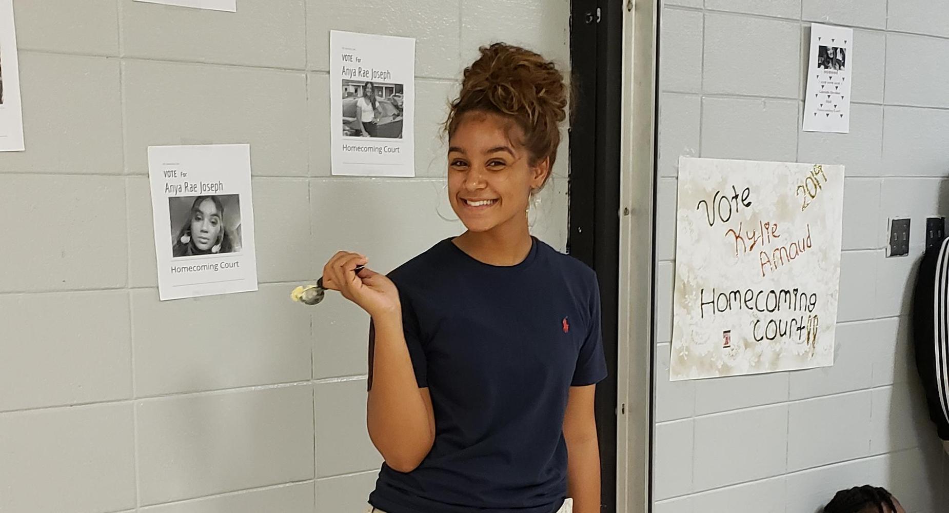 Anya Rae Joseph prepares to give out ice cream as she works her Homecoming Court Campaign