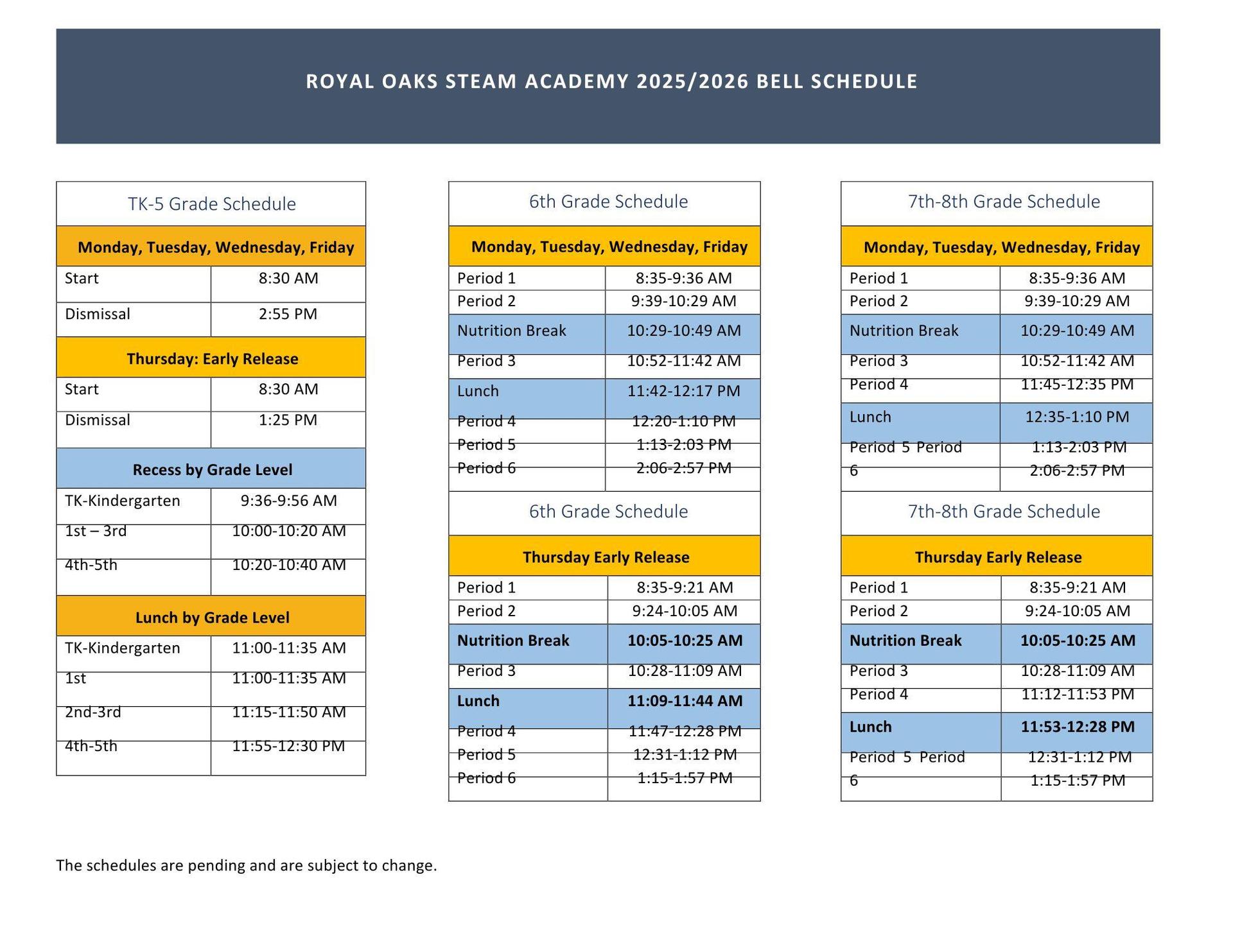 bell schedule