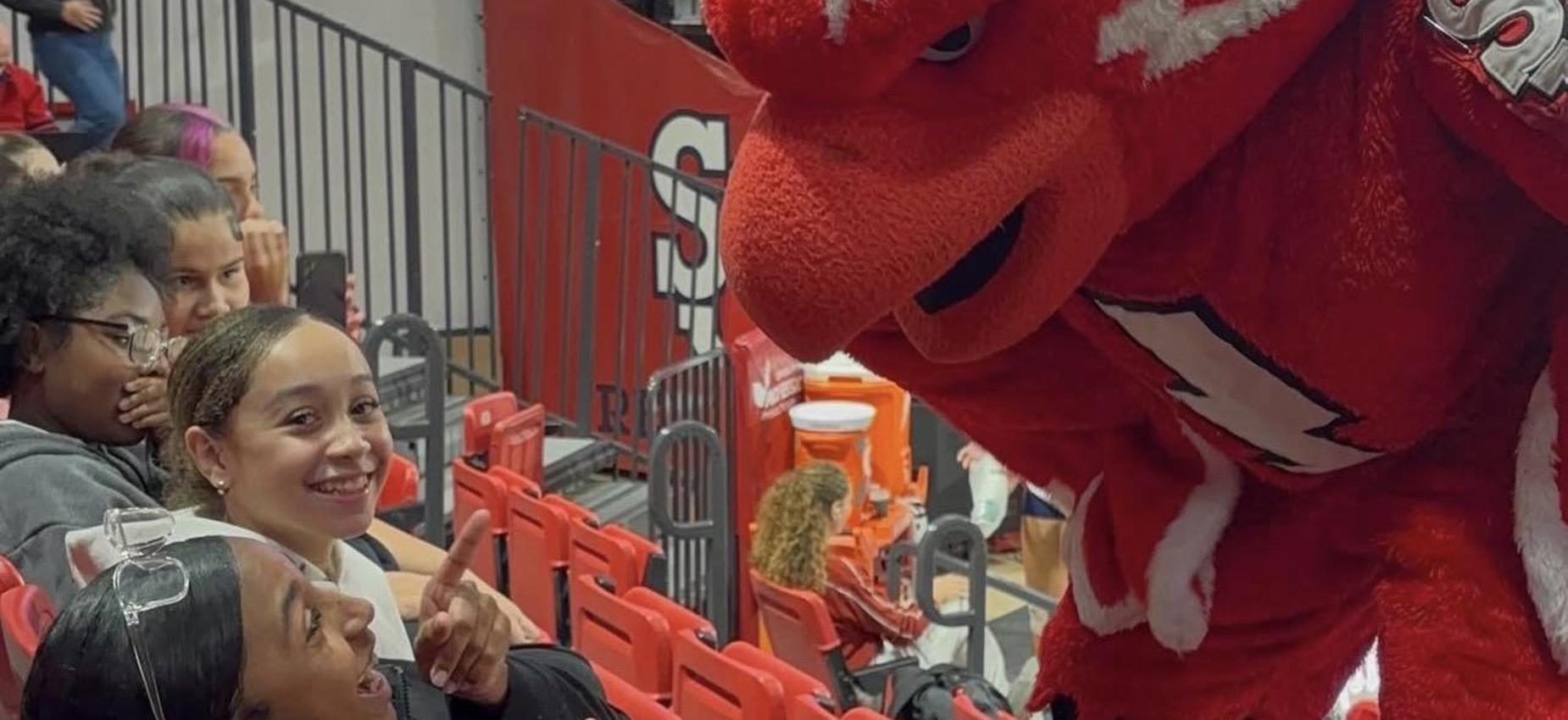 St John's University mascot having fun with our Volleyball girls.You love to see it.