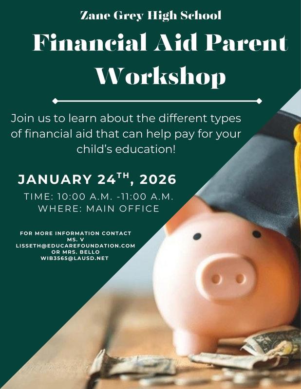 Parent Financial Aid Workshop on January 24 at 10 AM