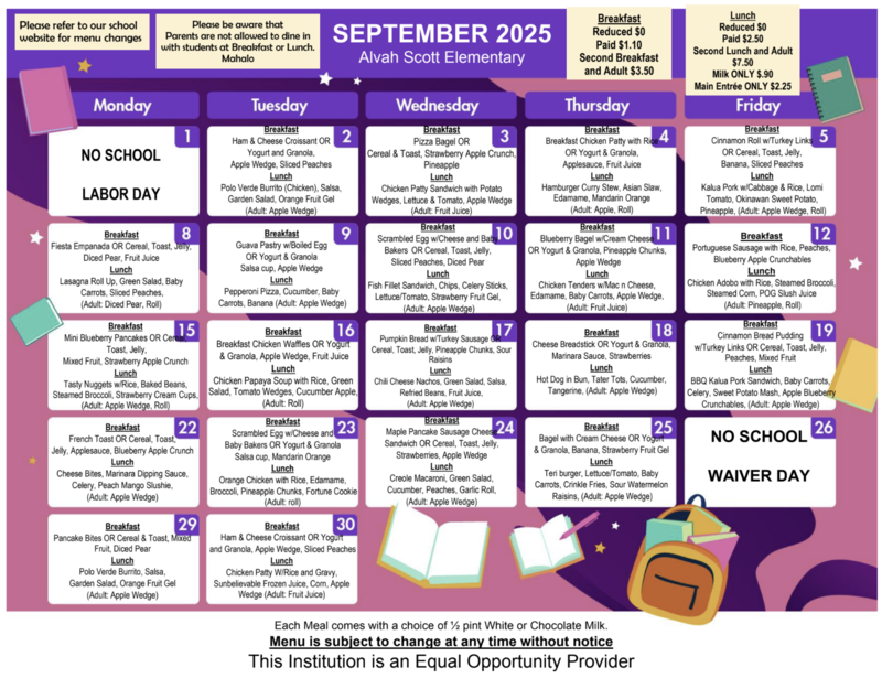 September Cafe Menu