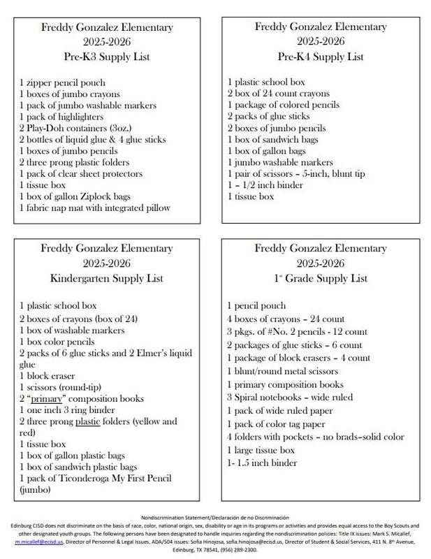 Student Supply List for 25-26