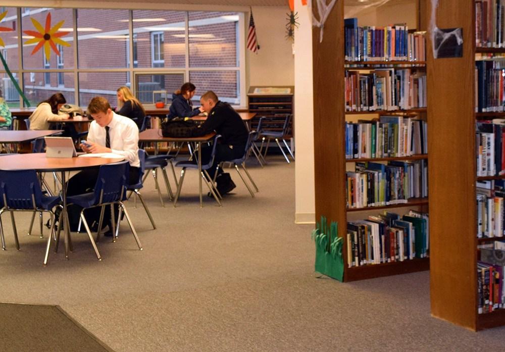 students in a school libray