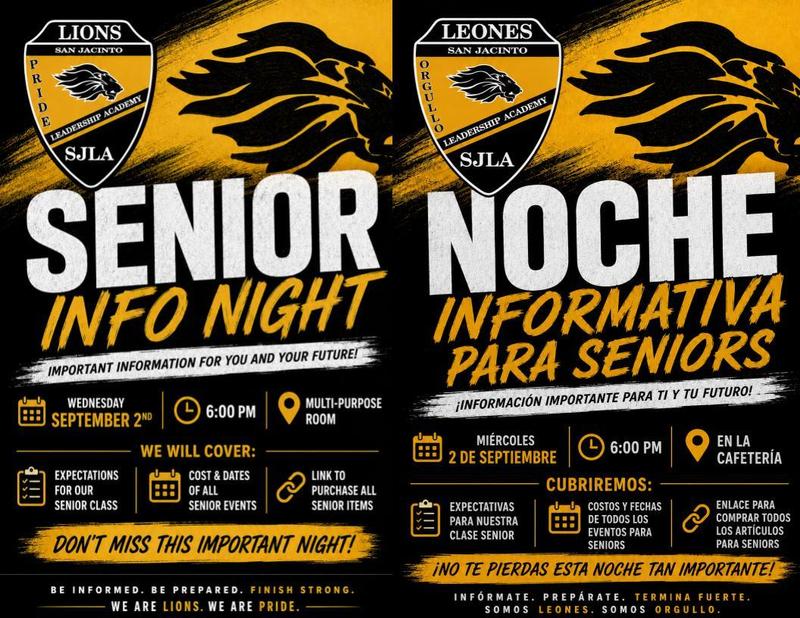 English and Spanish SEnior info night flyer 2026