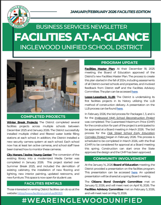 FACILITIES AT-A-GLANCE - JANUARY/FEBRUARY 2026 Featured Photo