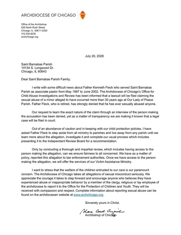 A letter from the Archdiocese Featured Photo