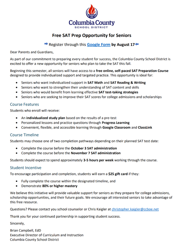 SAT prep letter