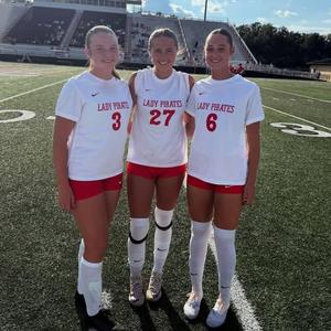 Lady Pirates Amelia Coolidge, Addison Locklear, and Adalyn Snell representing the South Team at tonight's Mississippi Association of Coaches All Star Game.