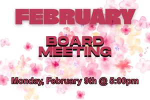 pink flowers with text restating the information for the February board meeting