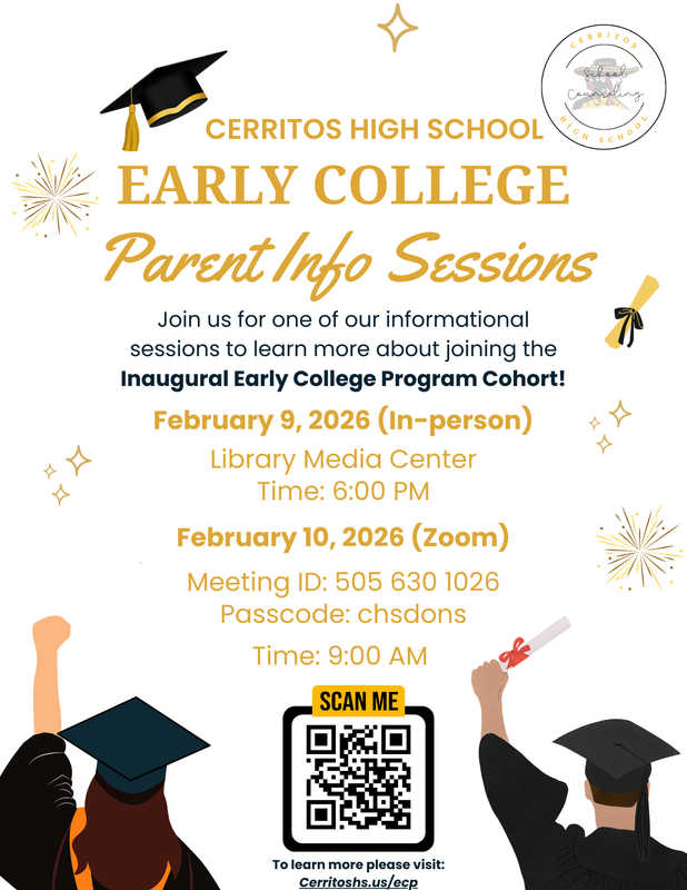 For 9th grade parents to find out about ECP  cerritoshs.us/ecp/  Meeting ID: 505 630 1026  Passcode: chsdons  zoom.us/join