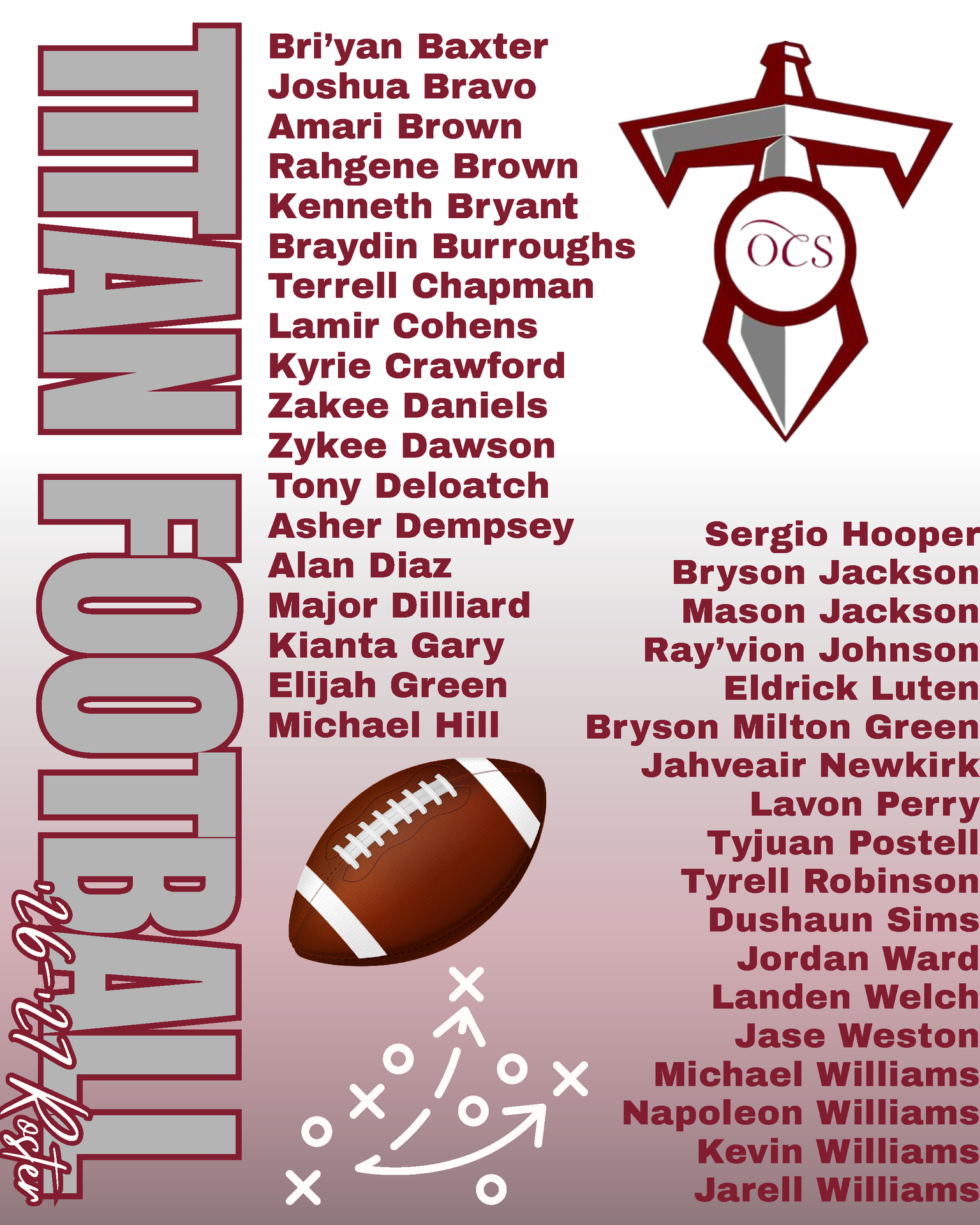 2026-27 OCS Football Team Roster