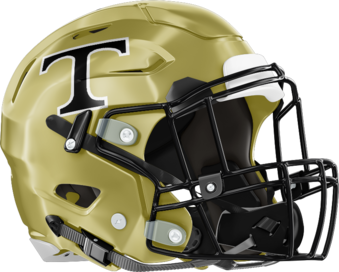 A gold football helmet with the black Thomson 