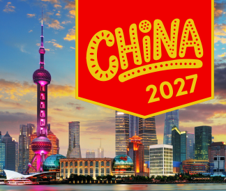 Skyline of Shanghai China with text saying China 2027