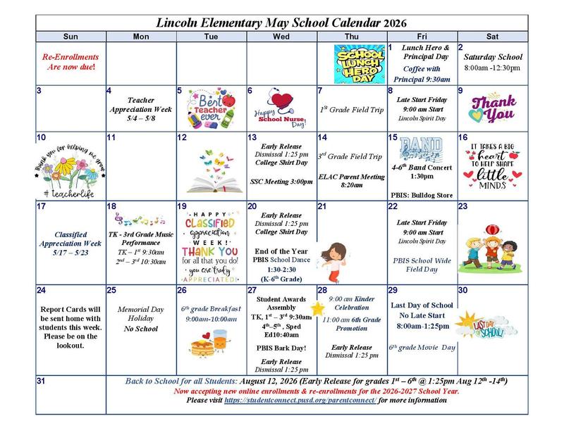May 2026 Lincoln Elementary Calendar