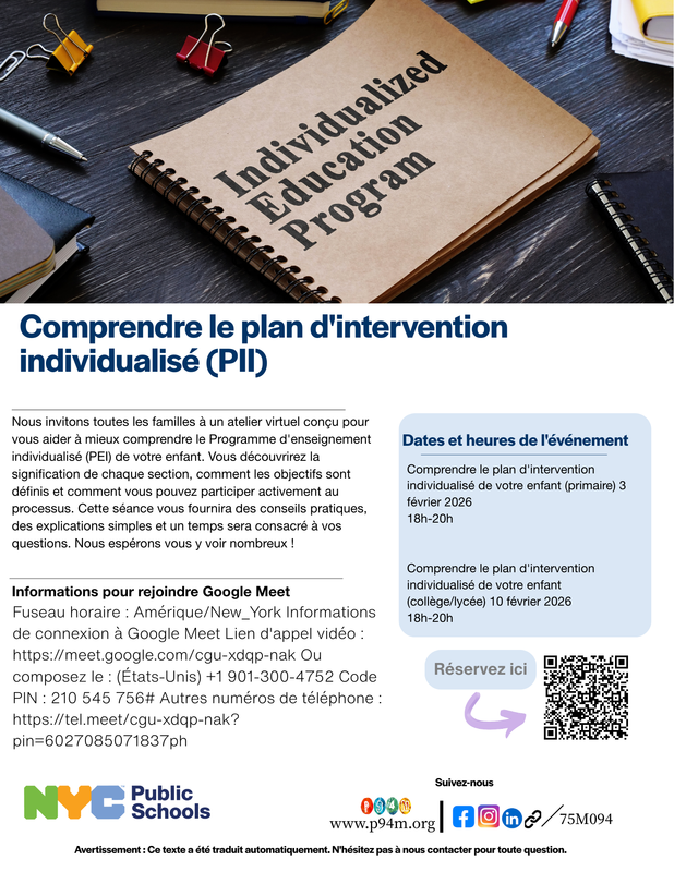French- Text with QR Code and document of IEP