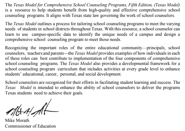 Texas Model Writing Texas Model for Comprehensive School Counseling – Welcome! – UME ...