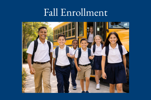 Center School Students In Uniform getting off the bus in the Fall.