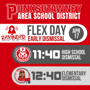 red background with ringing school bell icon and dismissal times