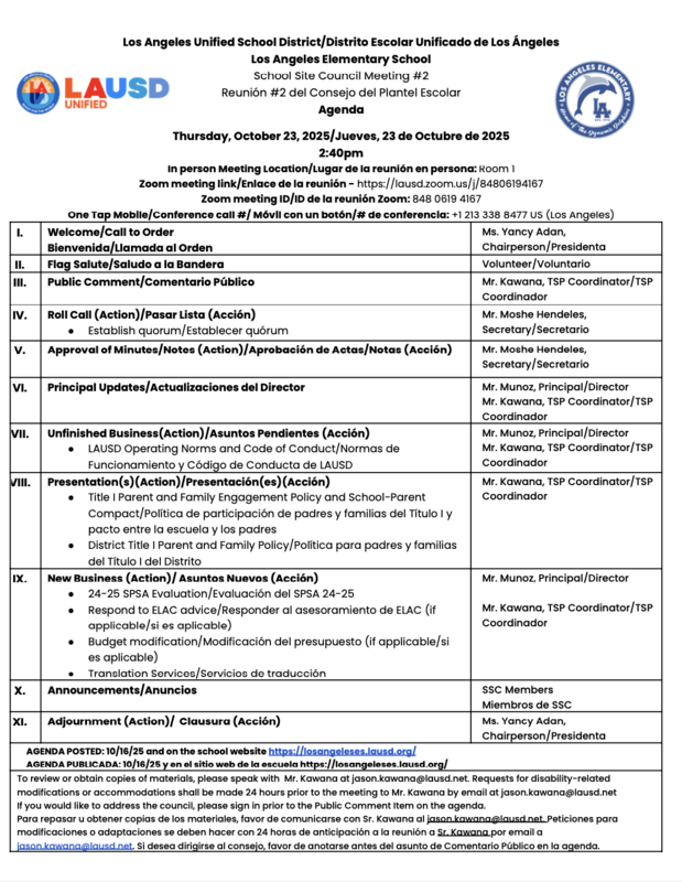 Agenda for SSC meeting 10/23