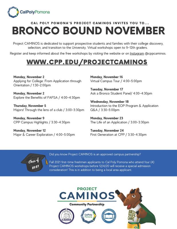 Project CAMINOS is dedicated to support PUSD students and families with their college discovery!