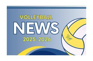 a blue background with a yellow and white volleyball