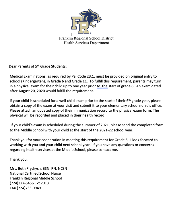 Medical Exam Notice for Current Gr. 5 Students Featured Photo