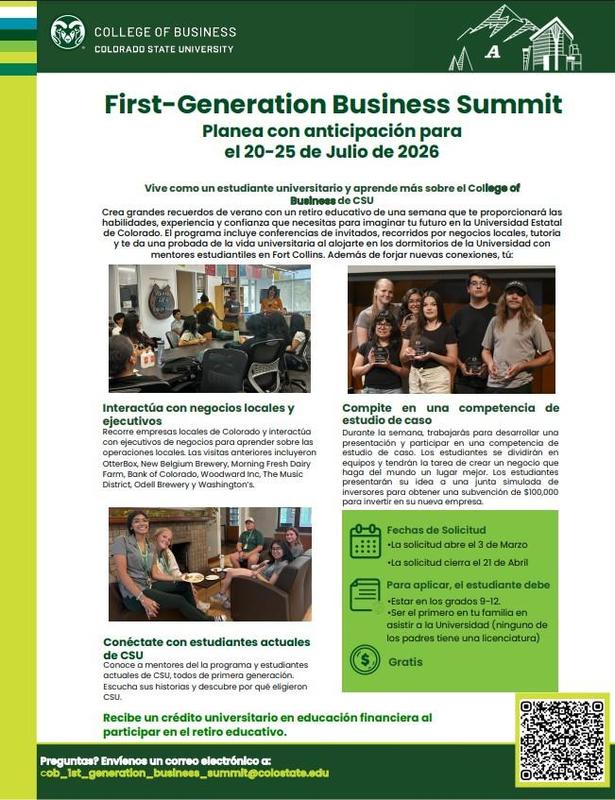 First Generation Business Summit Spanish Flyer