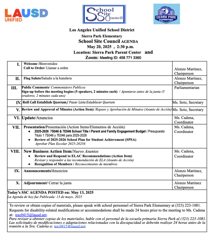 SSC 6 Agenda