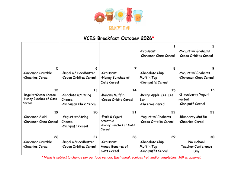 valley charter elementary school monthly breakfast menu
