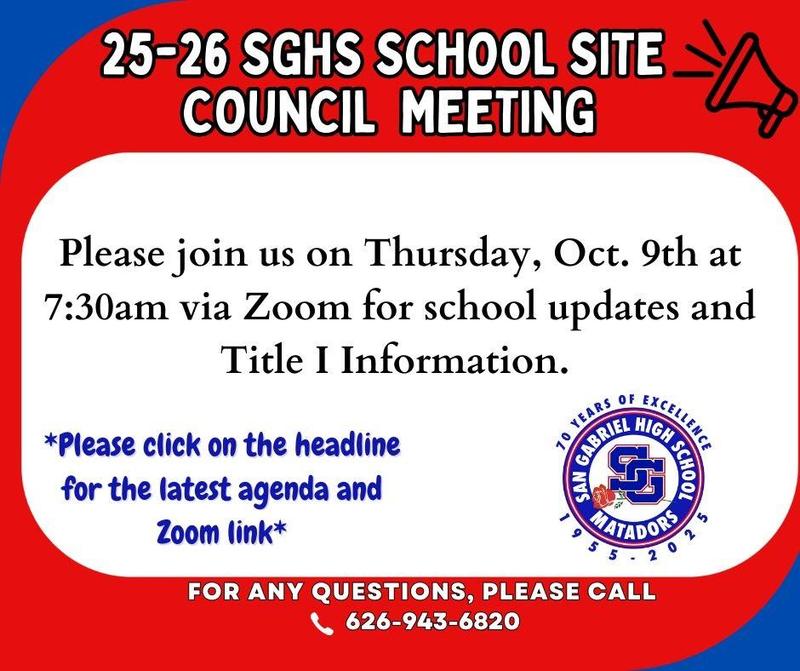 School Site Council Meeting - Thursday, Oct. 9th at 7:30am Featured Photo