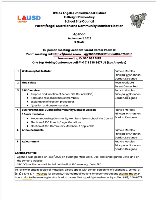 Parent/Legal Guardian and Community Member Election Elección para el Consejo del Plantel Escolar (SSC) de Padres/Tutores Legales y Miembros de la Comunidad Featured Photo