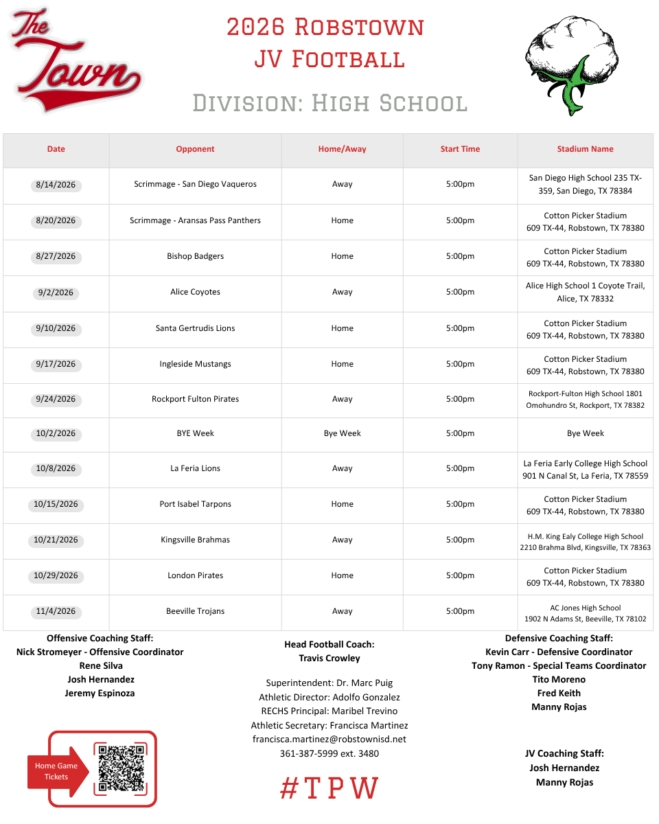 JV Football Schedule