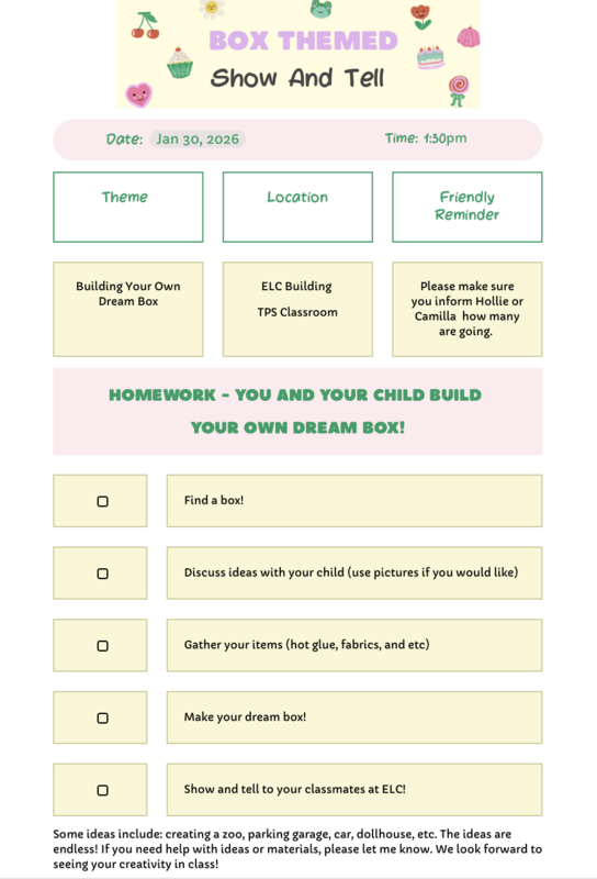 TPS Dream Box Family Event at ELC