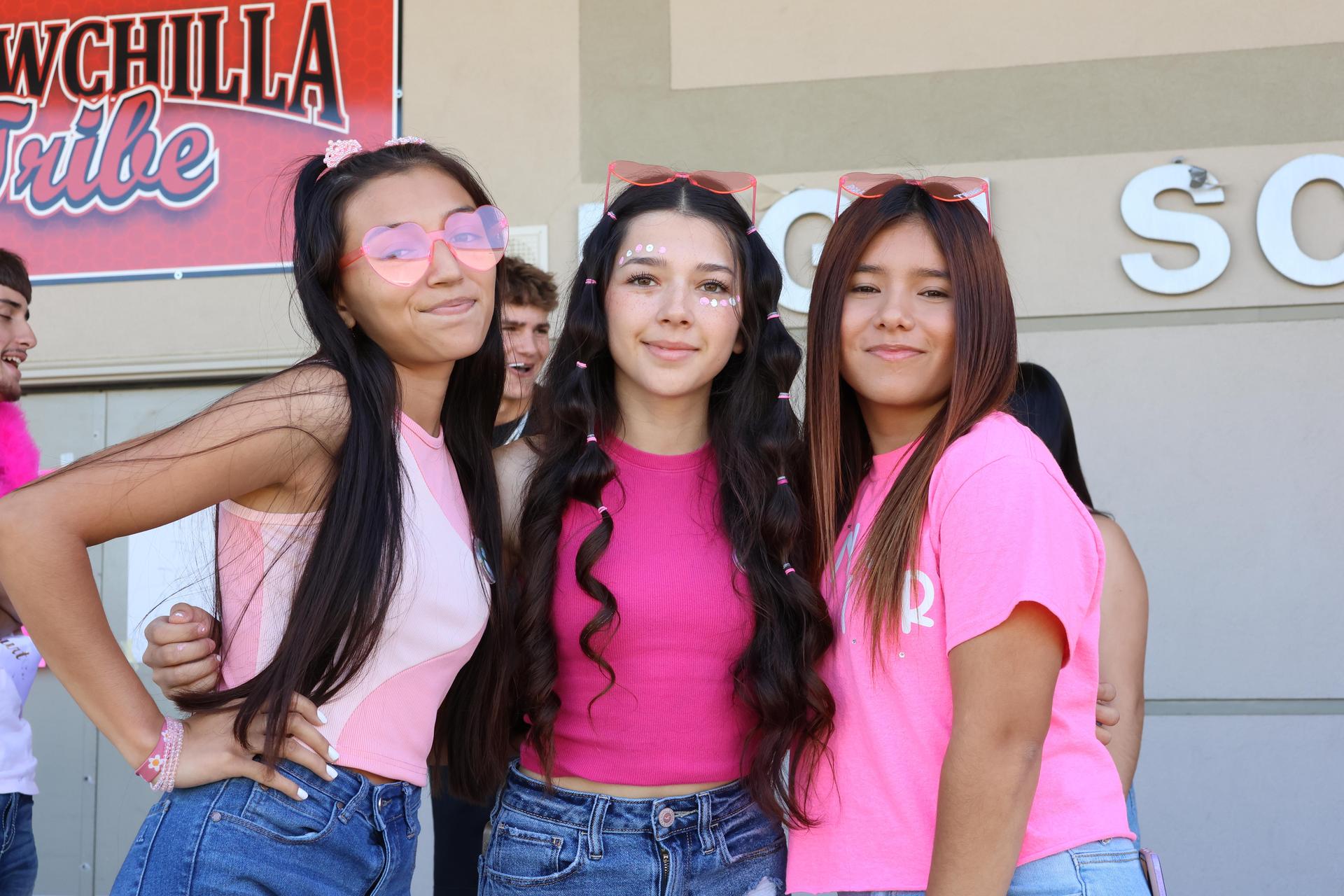 students dressed in pink to show school spirit