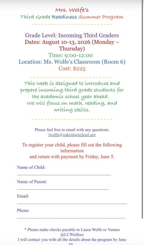 2026 Summer Camp with Mrs. Wolfe