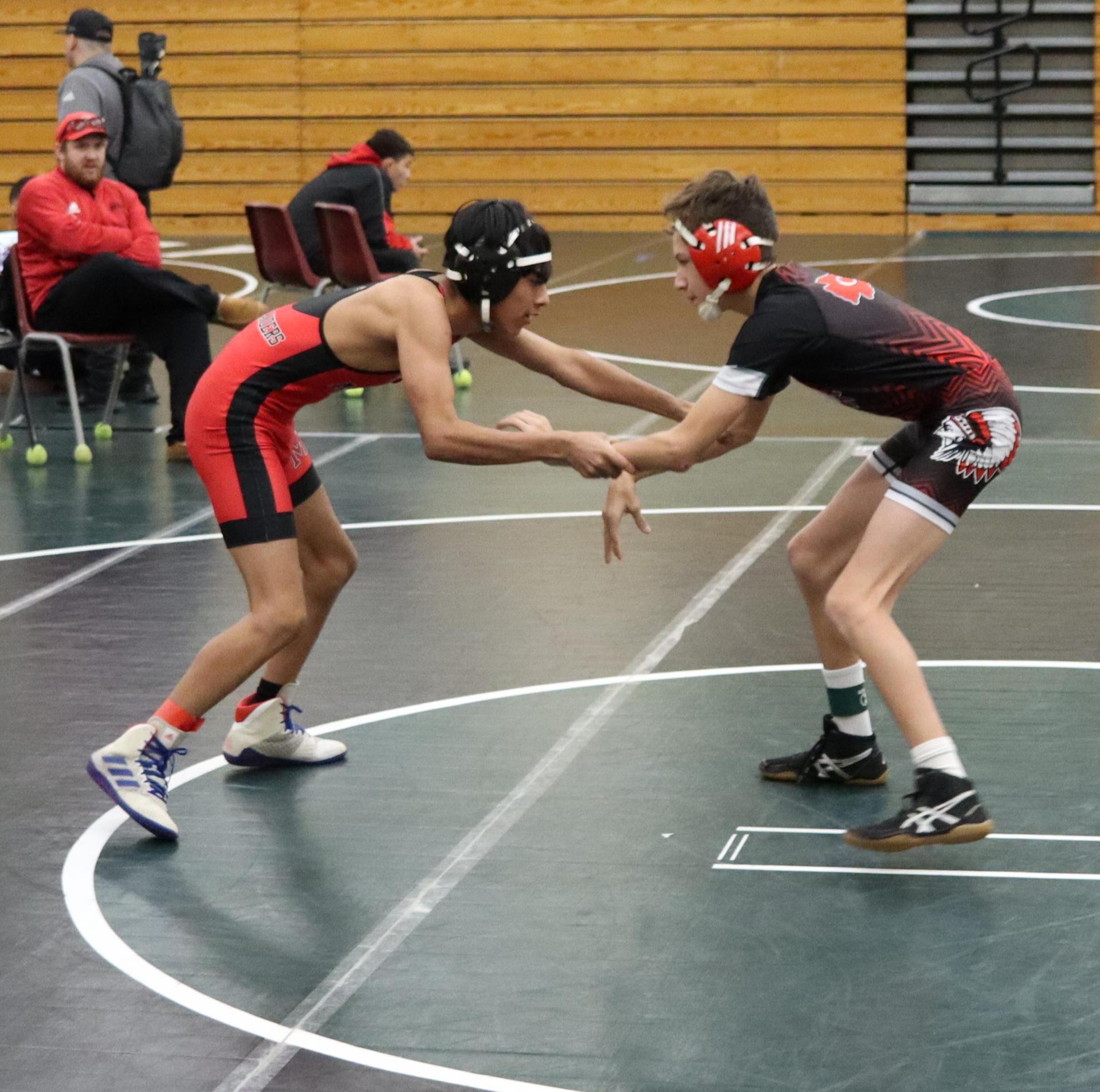 wrestlers in action at the Hawks invitational