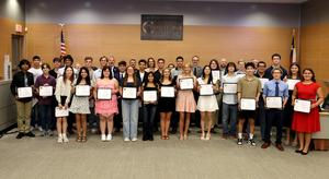 2025 Texas Boys State and Texas Girls State participants with Board of Trustees