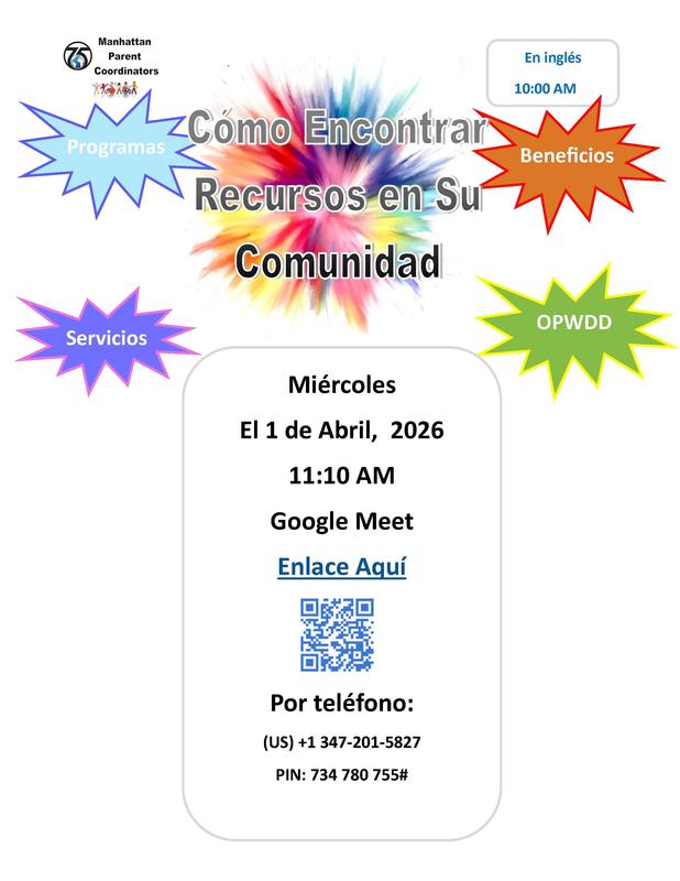 Flyer that contains information about how to find resources - Spanish